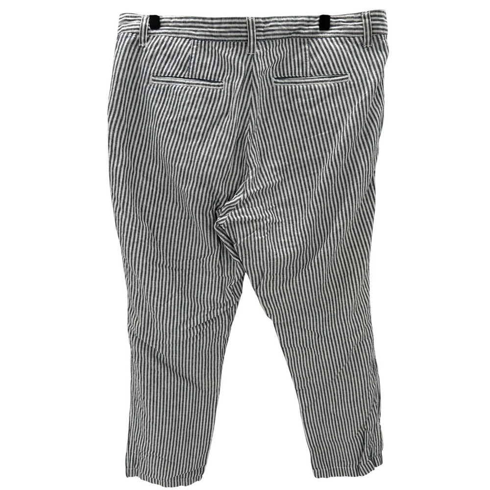 GAP Girlfriend Chino Pants Womens Size 16 Blue White Stripe‎ Linen Cotton - Picture 2 of 7